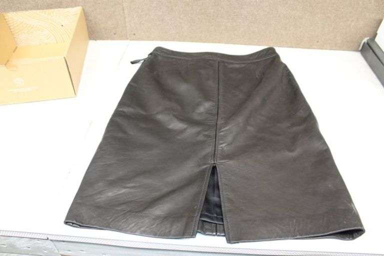DKNY Black Leather Skirt with Side Zipper, Size 10