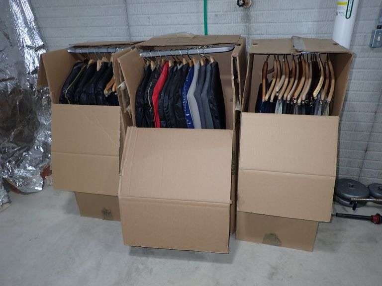 THREE WARDROBE BOXES FILLED WITH MENS CLOTHING - UNSEARCHED