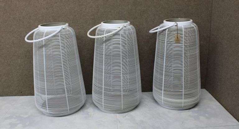 Three Arhaus Kerensa Large White Metal Lanterns
