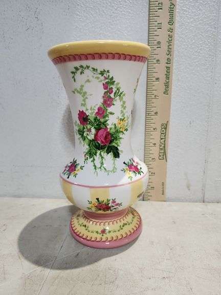 Laura Ashley Floral Ceramic Vase 9.25" Tall