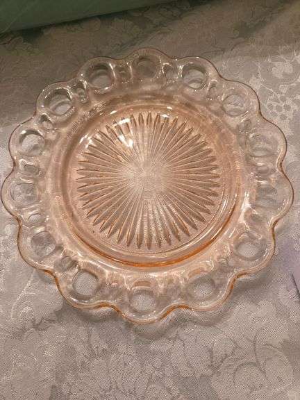Pink depression glass plate