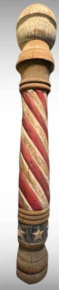 COOL Antique Wooden Barber Pole  with Patriotic Stars and Stripes