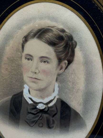 Beautiful Antique Framed 1860-1875 Era Hand-Colored Portrait In Gilded Frame