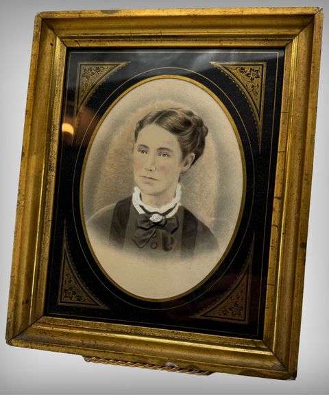 Beautiful Antique Framed 1860-1875 Era Hand-Colored Portrait In Gilded Frame