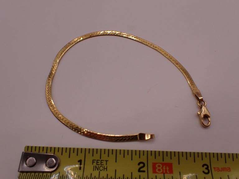 Italian 14k Yellow Gold Pattern Herringbone Chain 8" Bracelet 4.31g