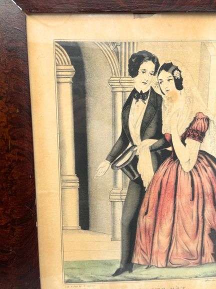 Antique Framed Lithograph ‘The Wedding Day’ by Currier & Ives