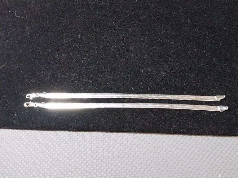 Pair of Unmarked Silver-Tone Flat Snake Chain Bracelets