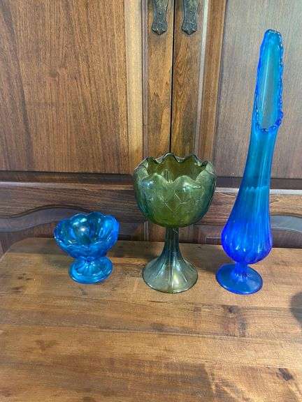 Blue and Green Art Glass Trio