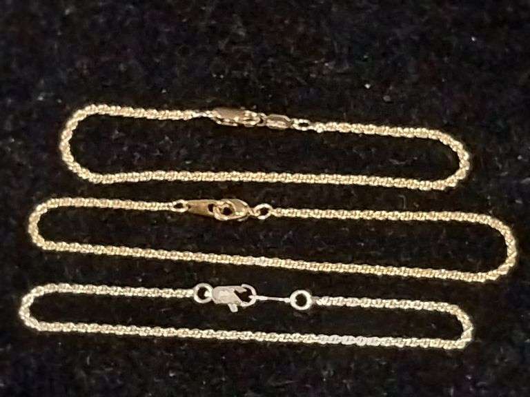 3 Gold-Tone Rope Chains – One Marked 24KGL