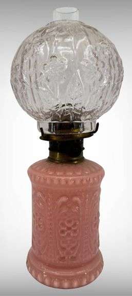 Vintage Alladin Cased Glass Pink Pressed Glass Oil Lamp