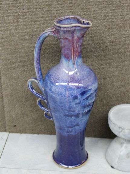 Arhaus Candle Holders, Blue Art Glass Bowl, Small Decorative Bowl, and Ceramic Pitcher