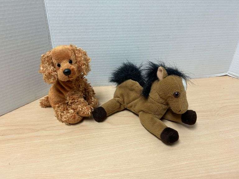 Beanie Baby "Frolics" Dog & A&A Plush Horse