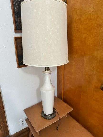 Two Brass Table Lamp with White Shade