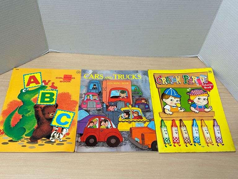 Vintage Children's Coloring Books – Lot of 3: ABC, Cars and Trucks, Crayon Parade