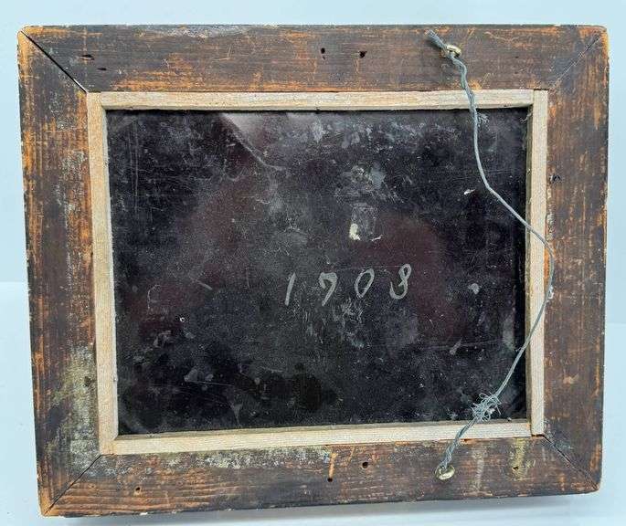 1908 Framed Hand-Painted Tintype Photograph Portrait of a Woman