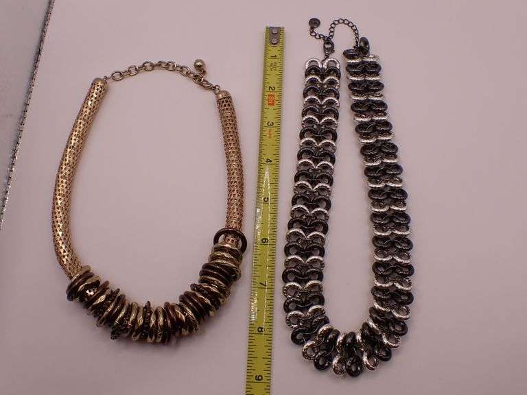 Fancy Metal Gold Link Square Statement Necklace & Alfani Double Linked Silver & Black Necklace