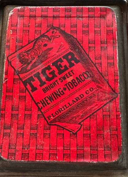 Tiger Chewing Tobacco Tin by Lorillard Co. with Red Brick Design