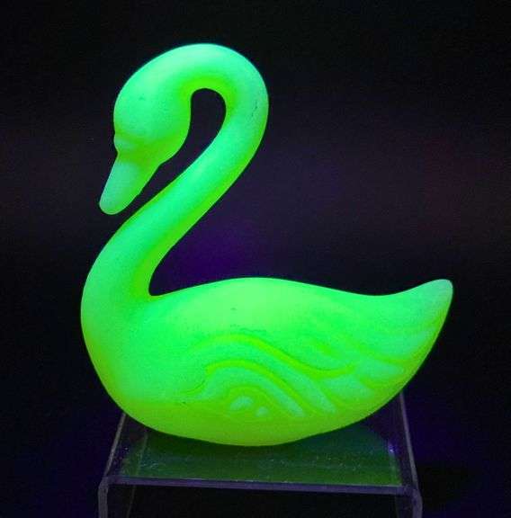 Uranium Glass Swan Figurine with Fluorescent Glow