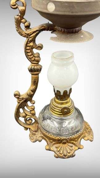 Antique Victorian Vapo Cresolene Medicinal Oil Lamp With Ornate Brass Base and Glass Reservoir