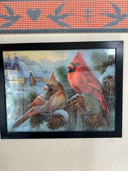 Framed Cardinal Puzzle – Winter Scene