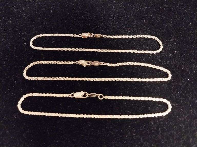 3 Gold-Tone Rope Chains – (1) Marked 14KGP and (2) DM