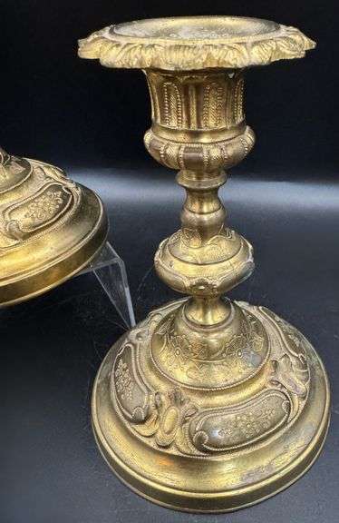 Beautiful Vintage Ornate Brass Candlesticks with Decorative Detailing