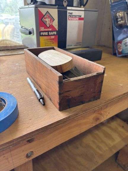 Wooden Box With Assorted Metal Files and Tools