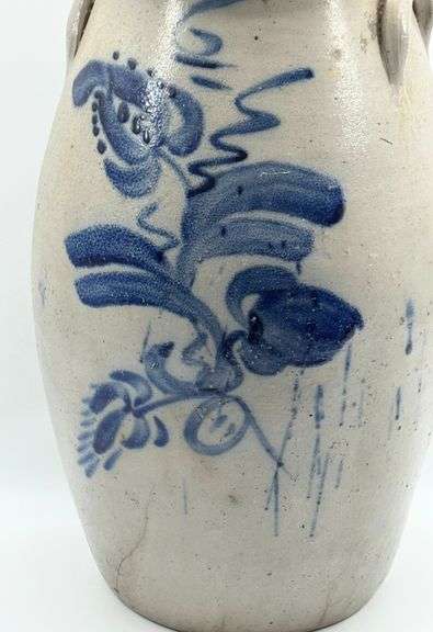 19th C. 5 Gallon Stoneware Butter Churn with Cobalt Blue Floral Decoration