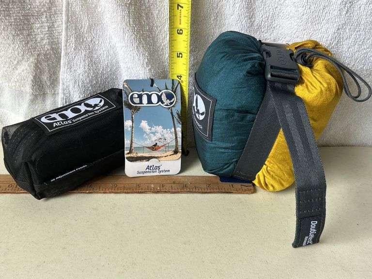 Eno Doublenest Hammock Aqua/Sapphire/Amber & Atlas Suspension System Black/Royal