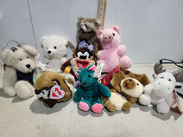 Assorted Plush Animals -Teddy Bear Muffler, Puffins, & More