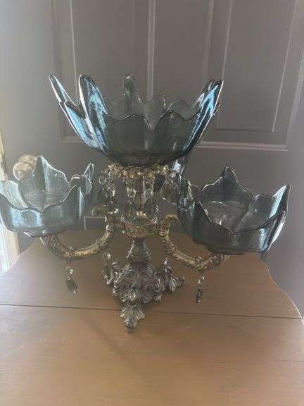 Mid Century Crystal Bowls Combo w/ Brass Pedestal
