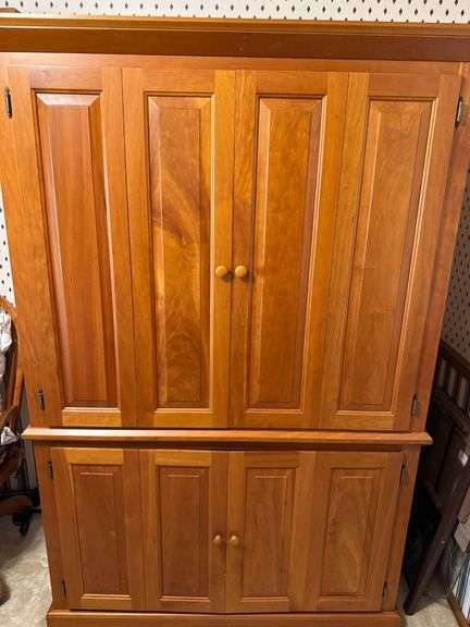 Wooden Corner Desk and Storage Cabinet with Fold-Out Work Surface