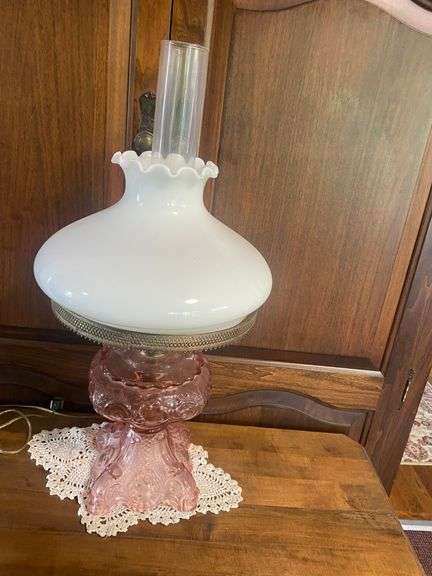 Pink Glass Hurricane Lamp