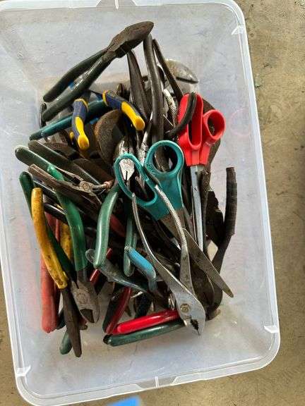 Various Hand Tools Including Pliers and Scissors