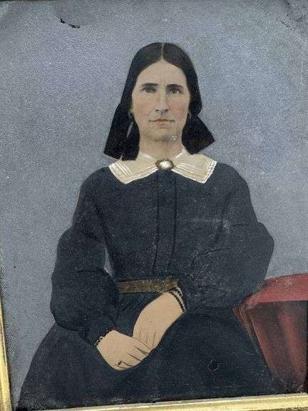 1908 Framed Hand-Painted Tintype Photograph Portrait of a Woman