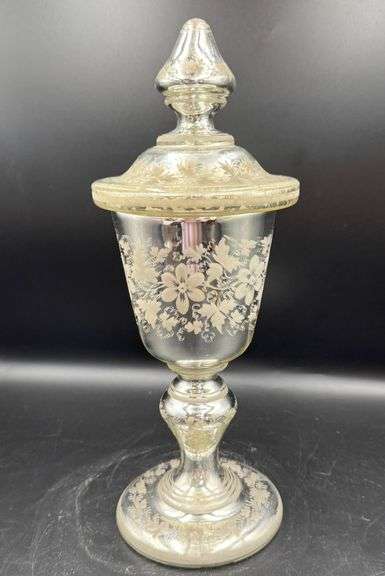 Antique Mercury Glass Lidded Urn Beautiful LARGE!