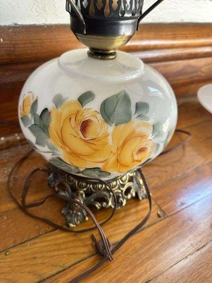 Hand-Painted Floral Hurricane Lamp