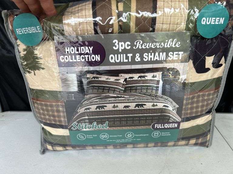 New Full/Queen 3Pc. Quilt & Sham Set Black Bear