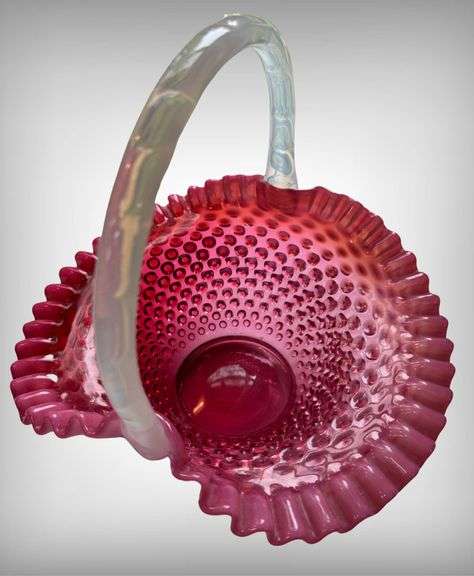 Fenton Cranberry Opalescent Hobnail Basket
