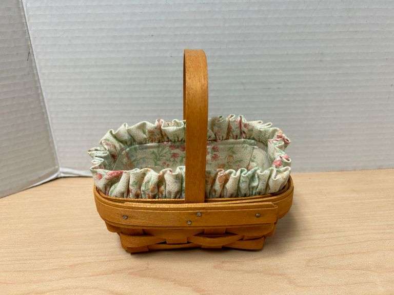 1992 Longaberger Small Basket with Floral Liner & Protector – Signed