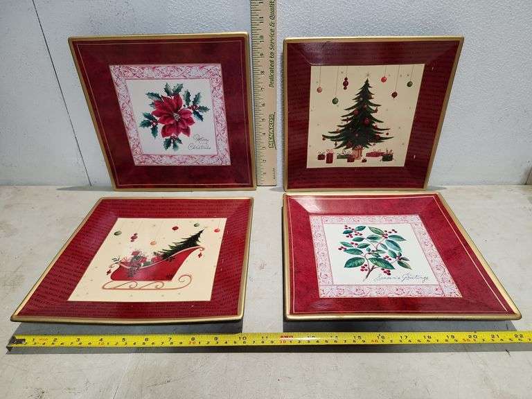 4 Christmas 10.25'' Square Decor Plates Not For Food Use