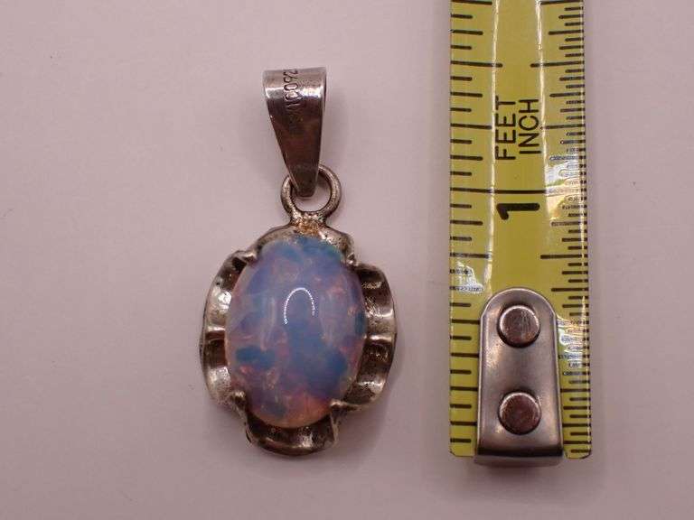 .925 Sterling Silver Necklace Opal Pendant 6.42g