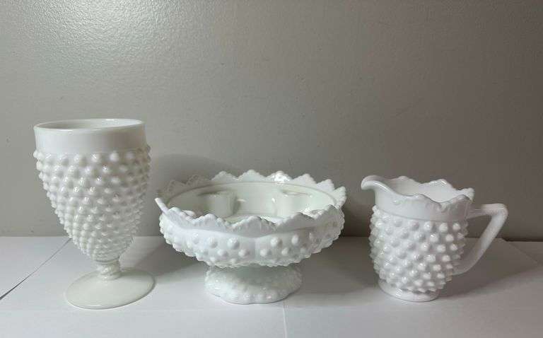 Vintage Hobnail Milk Glass Trio