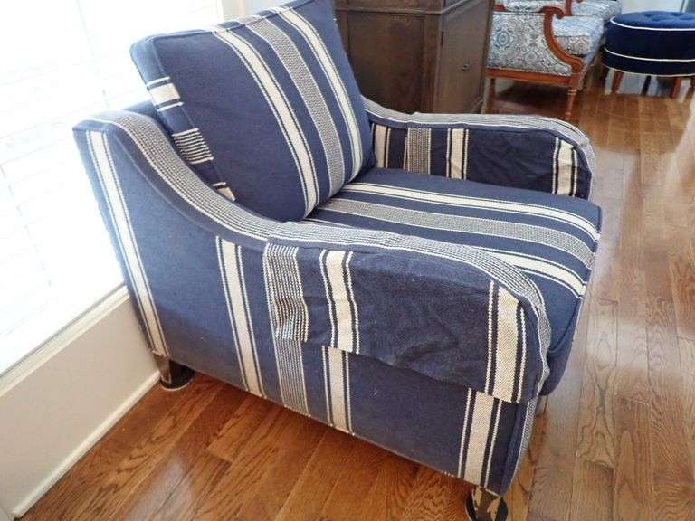 Ethan Allen Blue / White Stripe Arm Chair