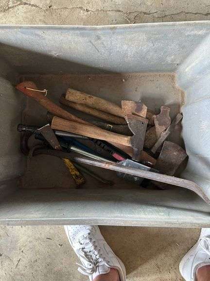 Hand Tools in Plastic Bin