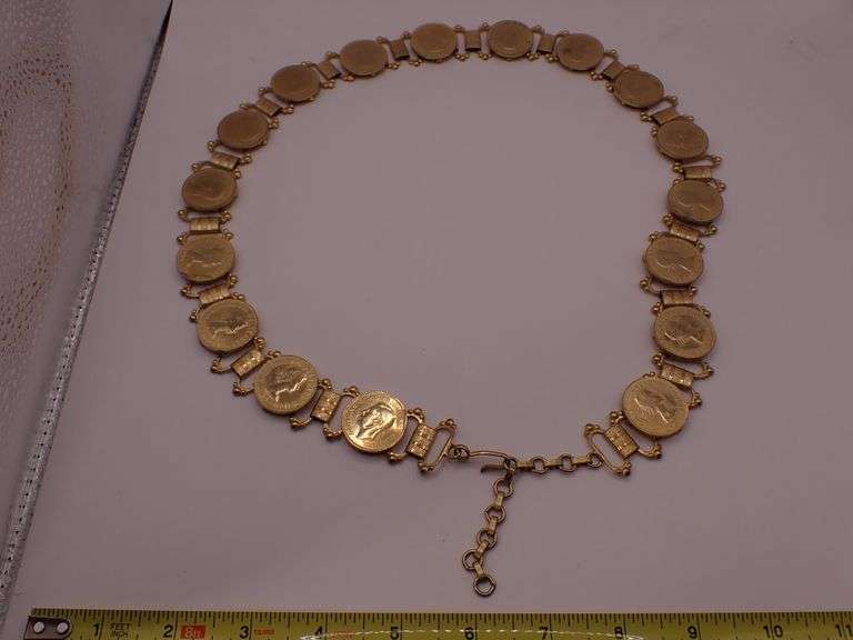 Women's Chain Belt Gold Elizabeth II King George Sixth Coin Belt - up to 30" waist.
