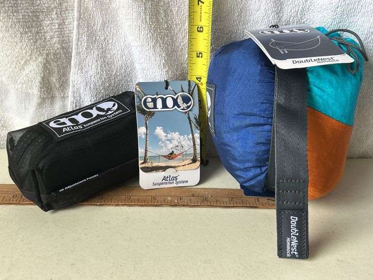 Eno Doublenest Hammock Aqua/Sapphire/Amber & Atlas Suspension System Black/Royal