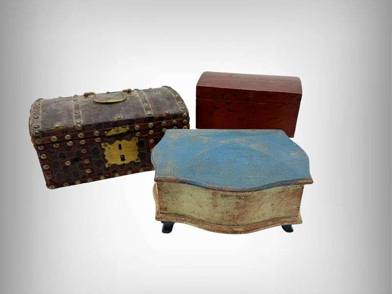 Vintage 3 Decorative Wooden Boxes with Distinct Finishes