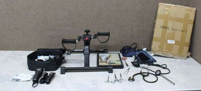 Medical Equipment Lot with Vietnam First Aid Kit and Vaunn Medical Pedal Exerciser