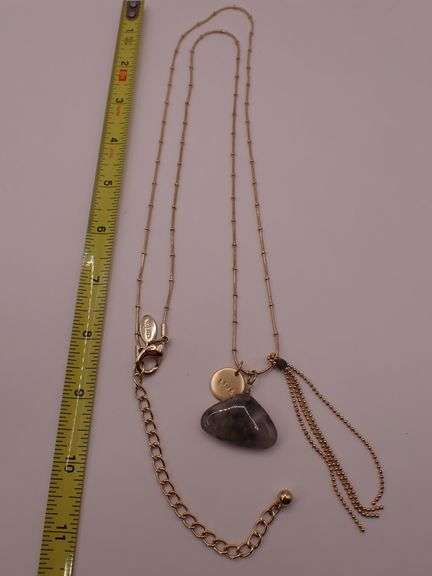 CHICO'S Pendant Necklace Polished Quartz Stone Gold Tone Tassel Live Charm 36" Long